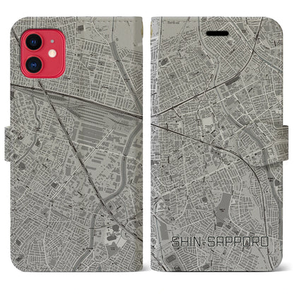 【新札幌（北海道）】地図柄iPhoneケース（手帳タイプ）モノトーン・iPhone 11 用