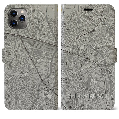【新札幌（北海道）】地図柄iPhoneケース（手帳タイプ）モノトーン・iPhone 11 Pro Max 用