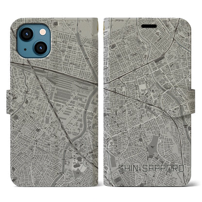 【新札幌（北海道）】地図柄iPhoneケース（手帳タイプ）モノトーン・iPhone 13 用
