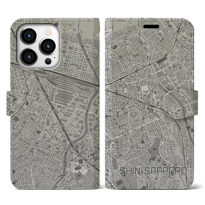 【新札幌（北海道）】地図柄iPhoneケース（手帳タイプ）モノトーン・iPhone 13 Pro 用