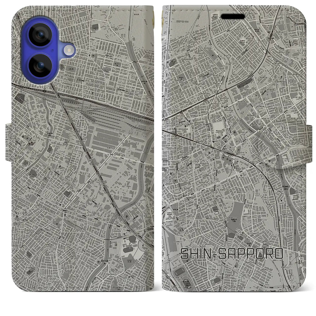 【新札幌(北海道)】地図柄iPhoneケース(手帳タイプ)モノトーン・iPhone 16 Pro Max 用