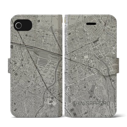 【新札幌（北海道）】地図柄iPhoneケース（手帳タイプ）モノトーン・iPhone SE（第3 / 第2世代） / 8 / 7 / 6s / 6 用
