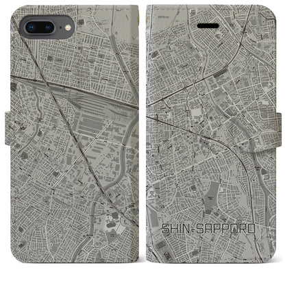 【新札幌（北海道）】地図柄iPhoneケース（手帳タイプ）モノトーン・iPhone 8Plus /7Plus / 6sPlus / 6Plus 用