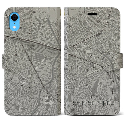【新札幌（北海道）】地図柄iPhoneケース（手帳タイプ）モノトーン・iPhone XR 用