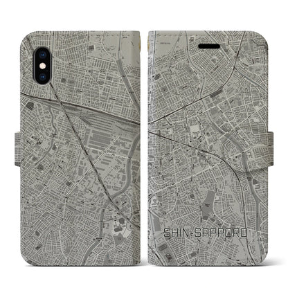 【新札幌（北海道）】地図柄iPhoneケース（手帳タイプ）モノトーン・iPhone XS / X 用