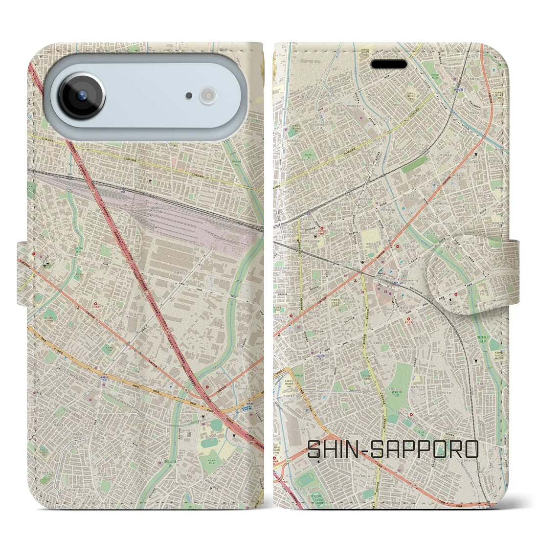 【新札幌(北海道)】地図柄iPhoneケース(手帳タイプ)ナチュラル・iPhone 17 Pro Max 用