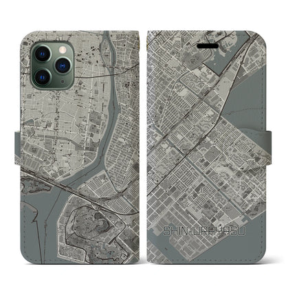 【新浦安（千葉県）】地図柄iPhoneケース（手帳タイプ）モノトーン・iPhone 11 Pro 用