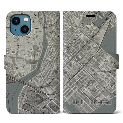 【新浦安（千葉県）】地図柄iPhoneケース（手帳タイプ）モノトーン・iPhone 13 用