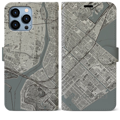 【新浦安（千葉県）】地図柄iPhoneケース（手帳タイプ）モノトーン・iPhone 13 Pro Max 用