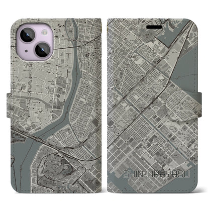 【新浦安（千葉県）】地図柄iPhoneケース（手帳タイプ）モノトーン・iPhone 14 用