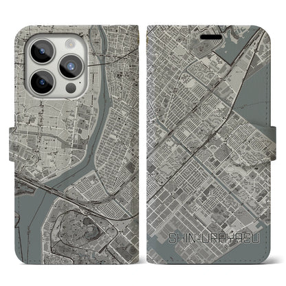 【新浦安（千葉県）】地図柄iPhoneケース（手帳タイプ）モノトーン・iPhone 15 Pro 用