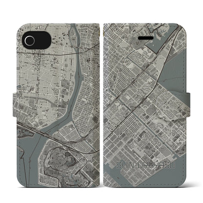 【新浦安（千葉県）】地図柄iPhoneケース（手帳タイプ）モノトーン・iPhone SE（第3 / 第2世代） / 8 / 7 / 6s / 6 用