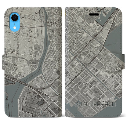 【新浦安（千葉県）】地図柄iPhoneケース（手帳タイプ）モノトーン・iPhone XR 用