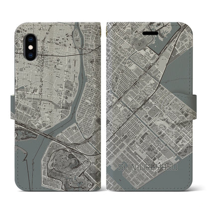 【新浦安（千葉県）】地図柄iPhoneケース（手帳タイプ）モノトーン・iPhone XS / X 用