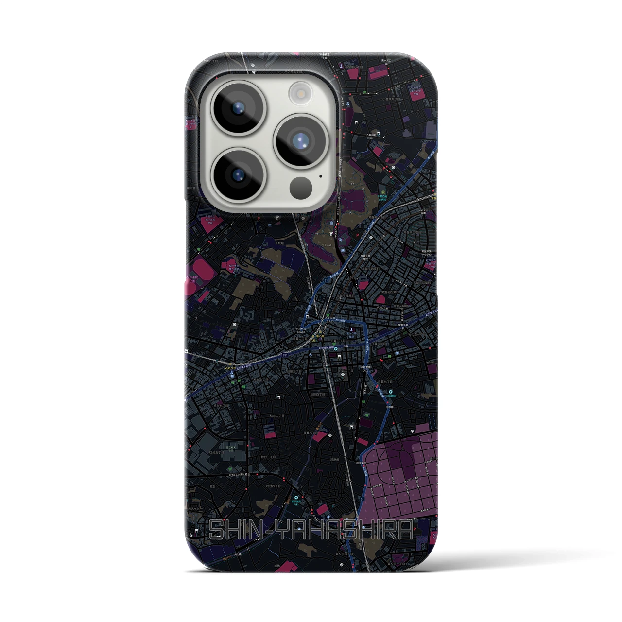 【新八柱】地図柄iPhoneケース（バックカバータイプ・ブラック）iPhone 15 Pro 用