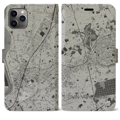 【新八柱（千葉県）】地図柄iPhoneケース（手帳タイプ）モノトーン・iPhone 11 Pro Max 用