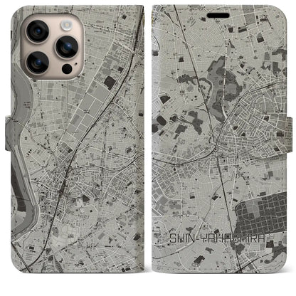 【新八柱（千葉県）】地図柄iPhoneケース（手帳タイプ）モノトーン・iPhone 16 Plus 用