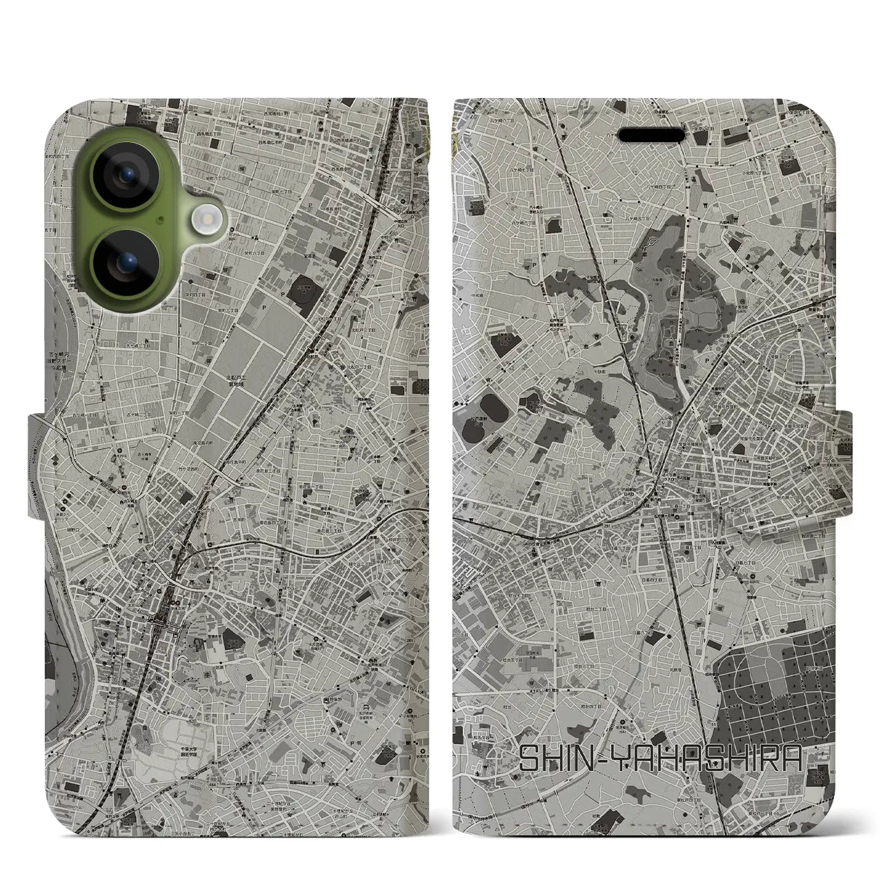【新八柱（千葉県）】地図柄iPhoneケース（手帳タイプ）
