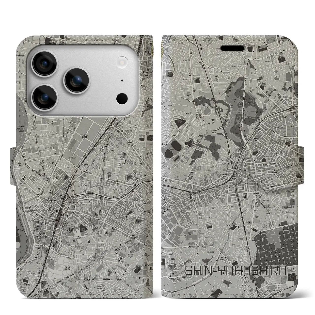 【新八柱（千葉県）】地図柄iPhoneケース（手帳タイプ）