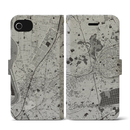 【新八柱（千葉県）】地図柄iPhoneケース（手帳タイプ）モノトーン・iPhone SE（第3 / 第2世代） / 8 / 7 / 6s / 6 用