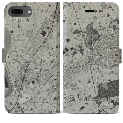 【新八柱（千葉県）】地図柄iPhoneケース（手帳タイプ）モノトーン・iPhone 8Plus /7Plus / 6sPlus / 6Plus 用