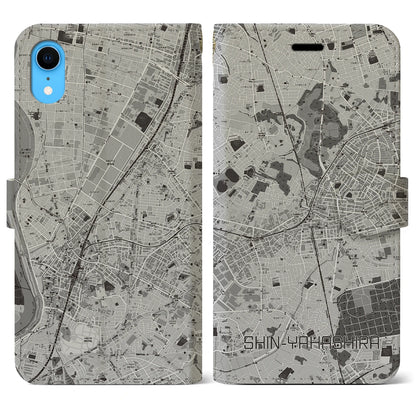 【新八柱（千葉県）】地図柄iPhoneケース（手帳タイプ）モノトーン・iPhone XR 用