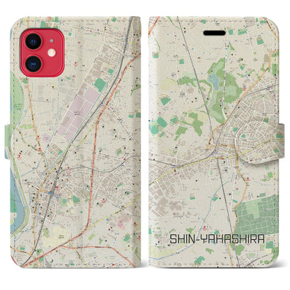 【新八柱（千葉県）】地図柄iPhoneケース（手帳タイプ）ナチュラル・iPhone 11 用