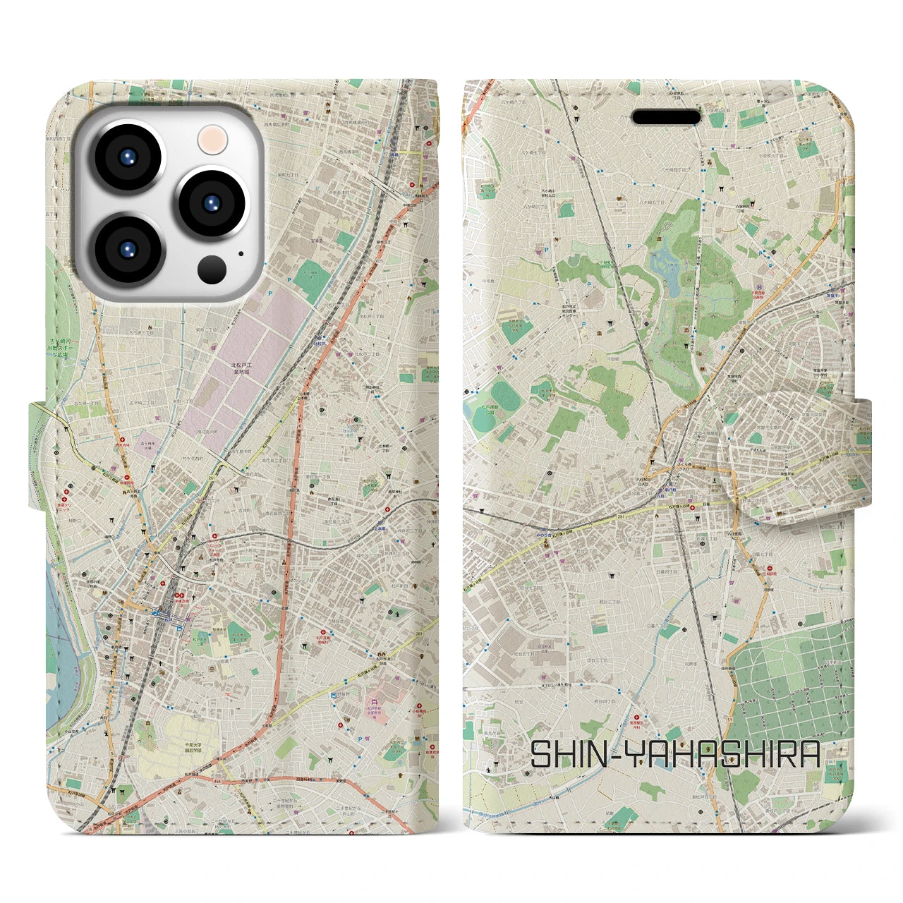 【新八柱】地図柄iPhoneケース（手帳両面タイプ・ナチュラル）iPhone 13 Pro 用