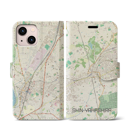 【新八柱（千葉県）】地図柄iPhoneケース（手帳タイプ）ナチュラル・iPhone 13 mini 用