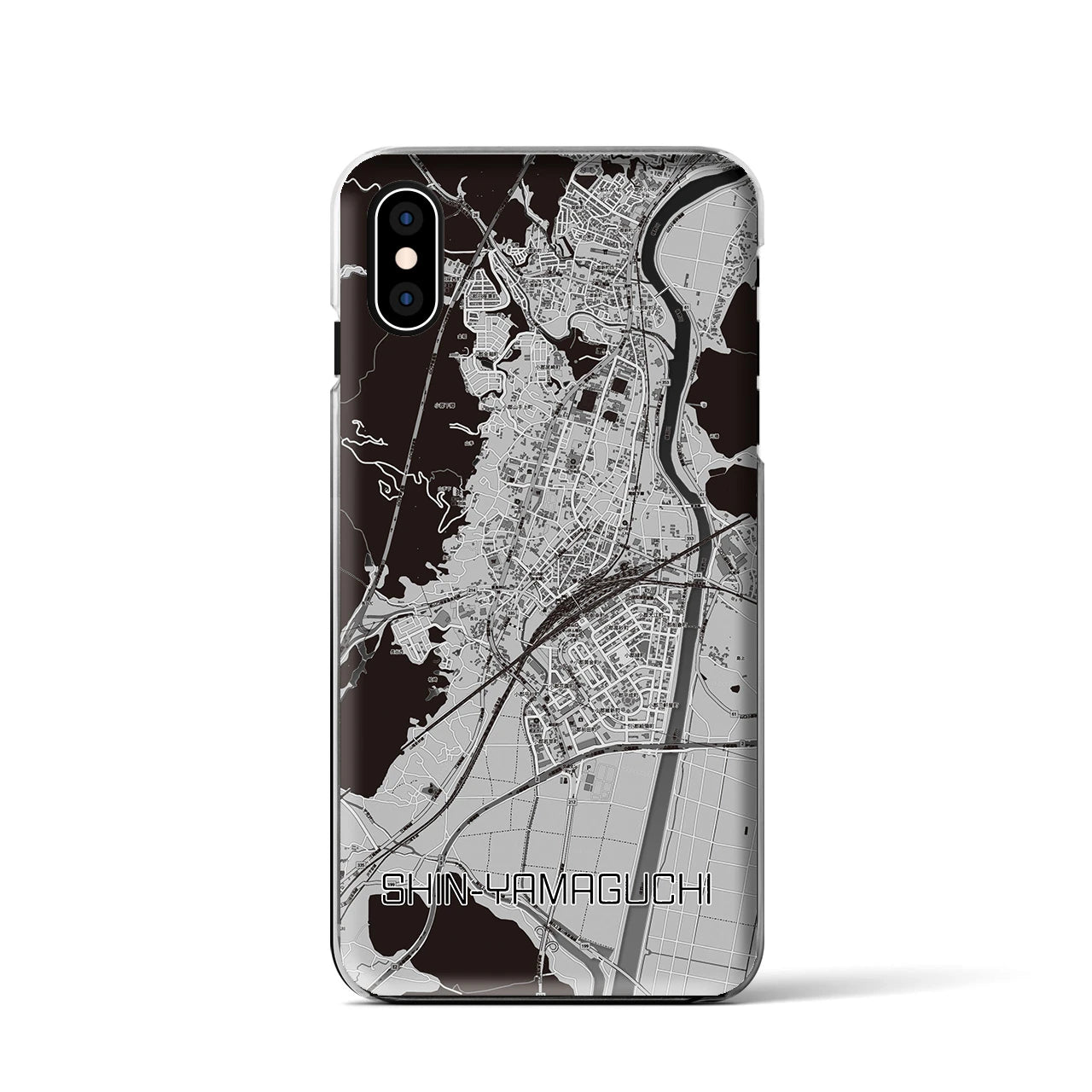 【新山口（山口県）】地図柄iPhoneケース（クリアタイプ）モノトーン・iPhone XS / X 用