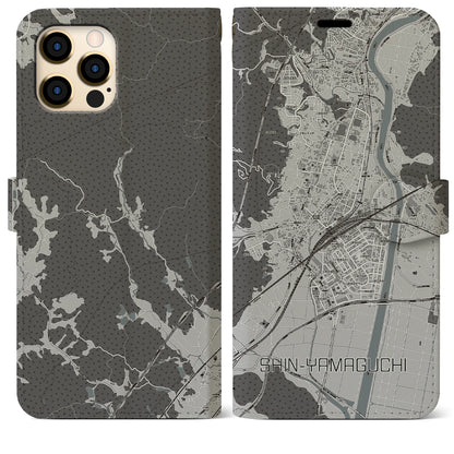 【新山口（山口県）】地図柄iPhoneケース（手帳タイプ）モノトーン・iPhone 12 Pro Max 用