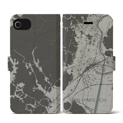 【新山口（山口県）】地図柄iPhoneケース（手帳タイプ）モノトーン・iPhone SE（第3 / 第2世代） / 8 / 7 / 6s / 6 用