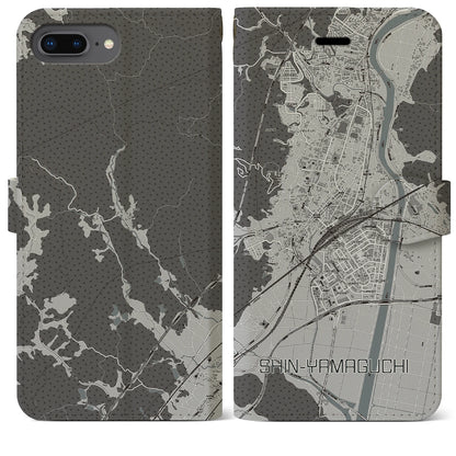 【新山口（山口県）】地図柄iPhoneケース（手帳タイプ）モノトーン・iPhone 8Plus /7Plus / 6sPlus / 6Plus 用
