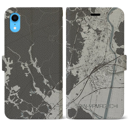 【新山口（山口県）】地図柄iPhoneケース（手帳タイプ）モノトーン・iPhone XR 用