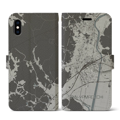 【新山口（山口県）】地図柄iPhoneケース（手帳タイプ）モノトーン・iPhone XS / X 用