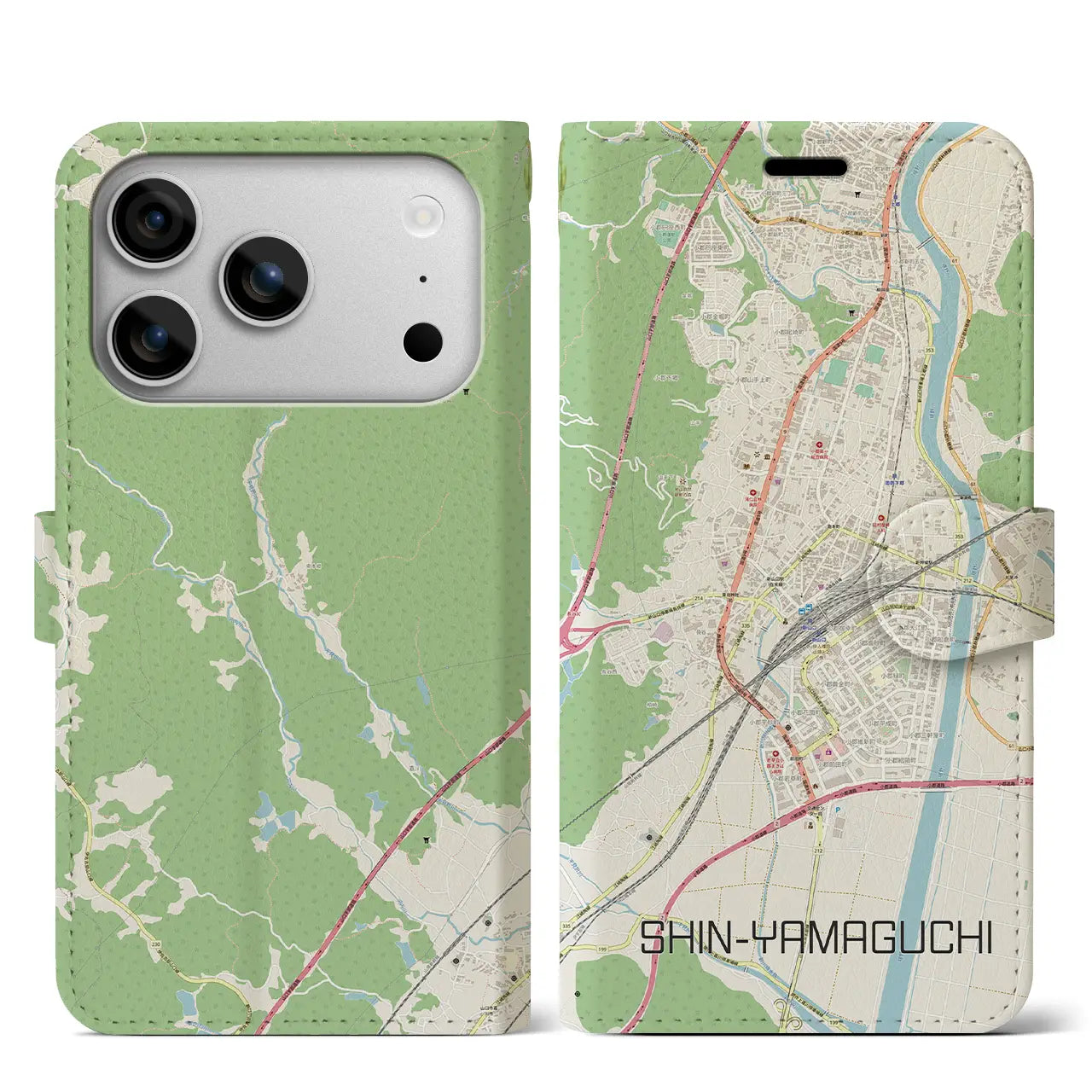 【新山口（山口県）】地図柄iPhoneケース（手帳タイプ）