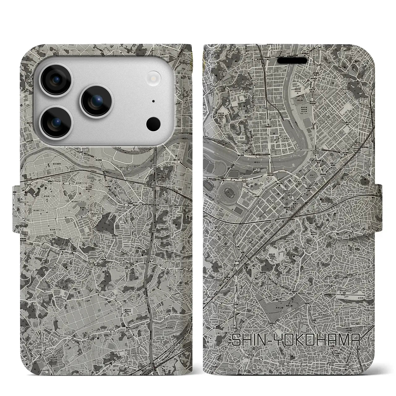 【新横浜（神奈川県）】地図柄iPhoneケース（手帳タイプ）