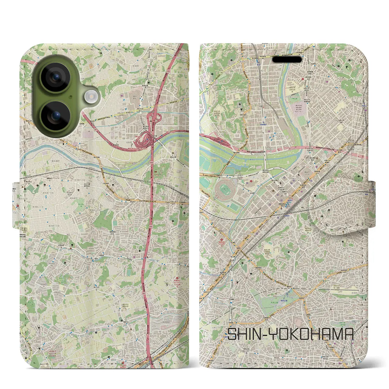 【新横浜（神奈川県）】地図柄iPhoneケース（手帳タイプ）