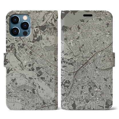 【新百合ヶ丘（神奈川県）】地図柄iPhoneケース（手帳タイプ）モノトーン・iPhone 12 / 12 Pro 用