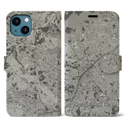 【新百合ヶ丘（神奈川県）】地図柄iPhoneケース（手帳タイプ）モノトーン・iPhone 13 用