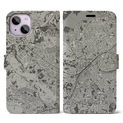 【新百合ヶ丘（神奈川県）】地図柄iPhoneケース（手帳タイプ）モノトーン・iPhone 14 用