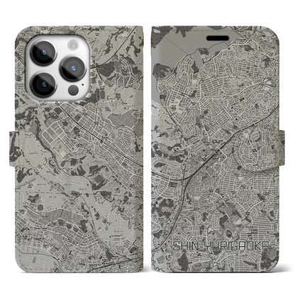 【新百合ヶ丘（神奈川県）】地図柄iPhoneケース（手帳タイプ）モノトーン・iPhone 14 Pro 用