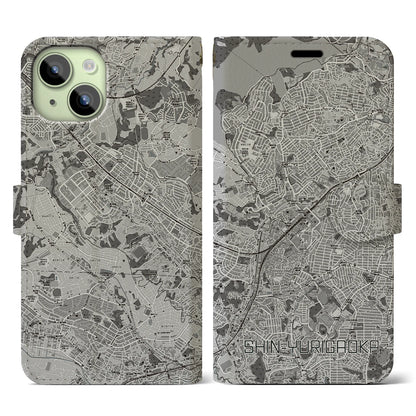 【新百合ヶ丘（神奈川県）】地図柄iPhoneケース（手帳タイプ）モノトーン・iPhone 15 用