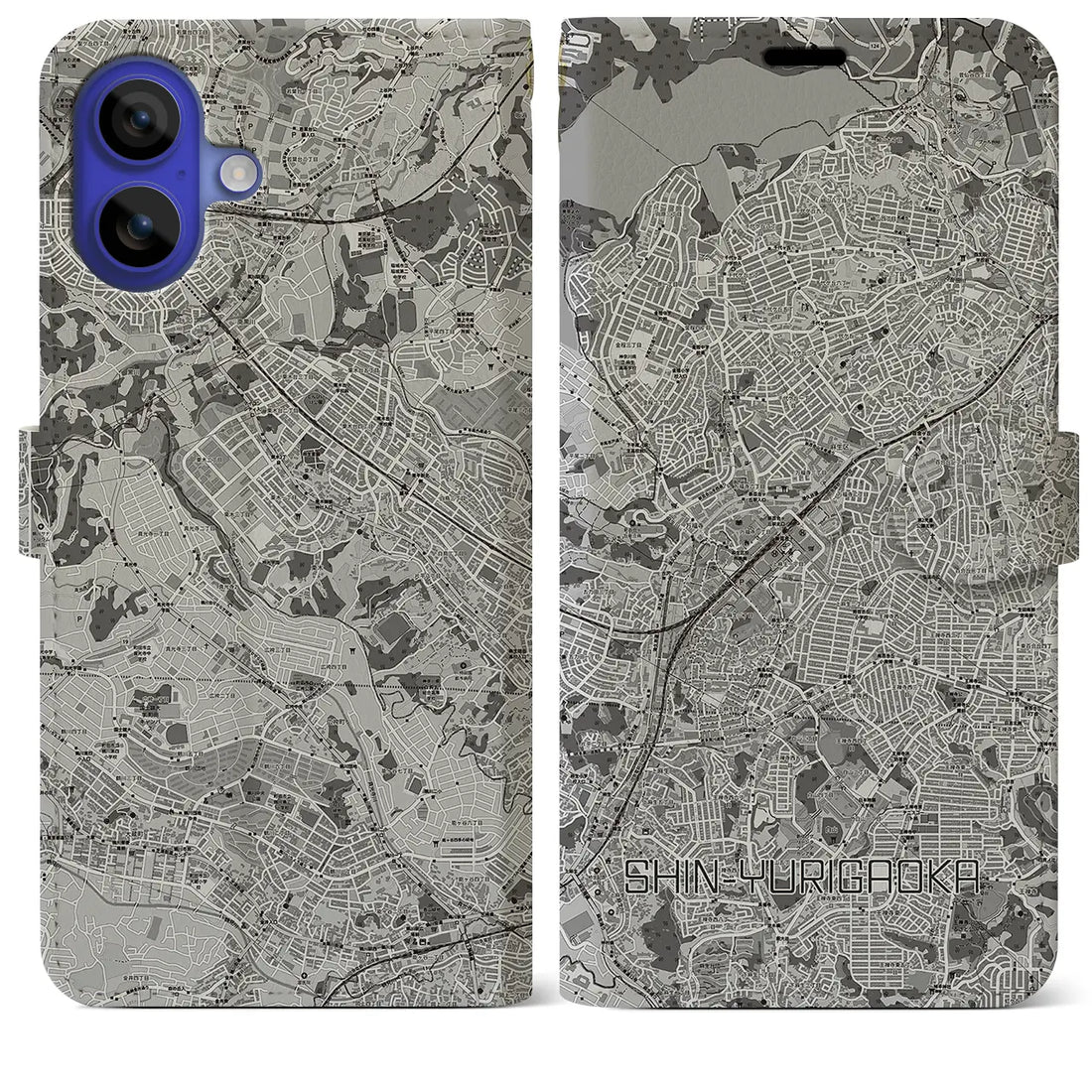 【新百合ヶ丘(神奈川県)】地図柄iPhoneケース(手帳タイプ)モノトーン・iPhone 16 Pro Max 用