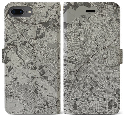 【新百合ヶ丘（神奈川県）】地図柄iPhoneケース（手帳タイプ）モノトーン・iPhone 8Plus /7Plus / 6sPlus / 6Plus 用