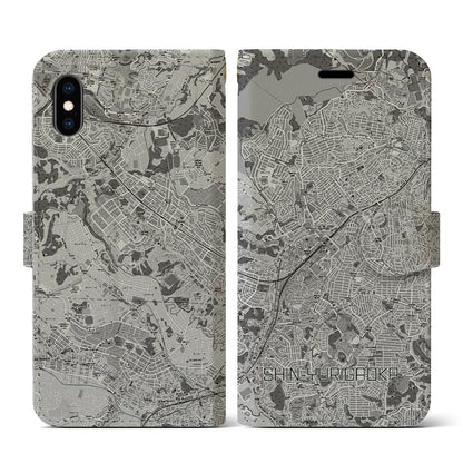 【新百合ヶ丘（神奈川県）】地図柄iPhoneケース（手帳タイプ）モノトーン・iPhone XS / X 用