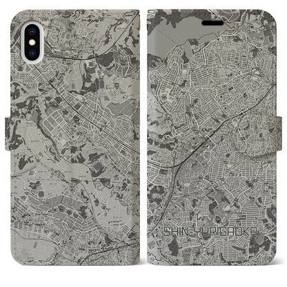 【新百合ヶ丘（神奈川県）】地図柄iPhoneケース（手帳タイプ）モノトーン・iPhone XS Max 用