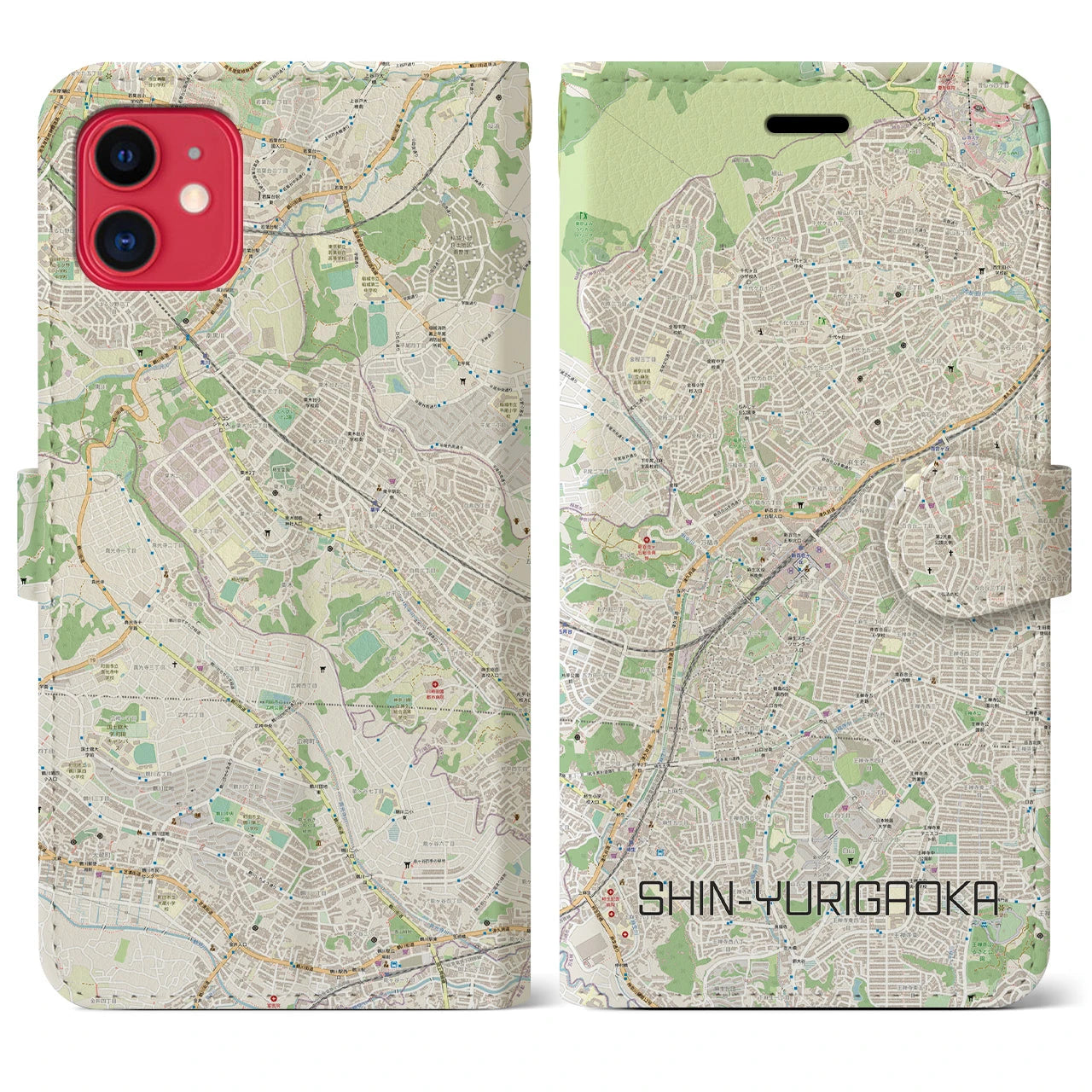 【新百合ヶ丘】地図柄iPhoneケース（手帳両面タイプ・ナチュラル）iPhone 11 用