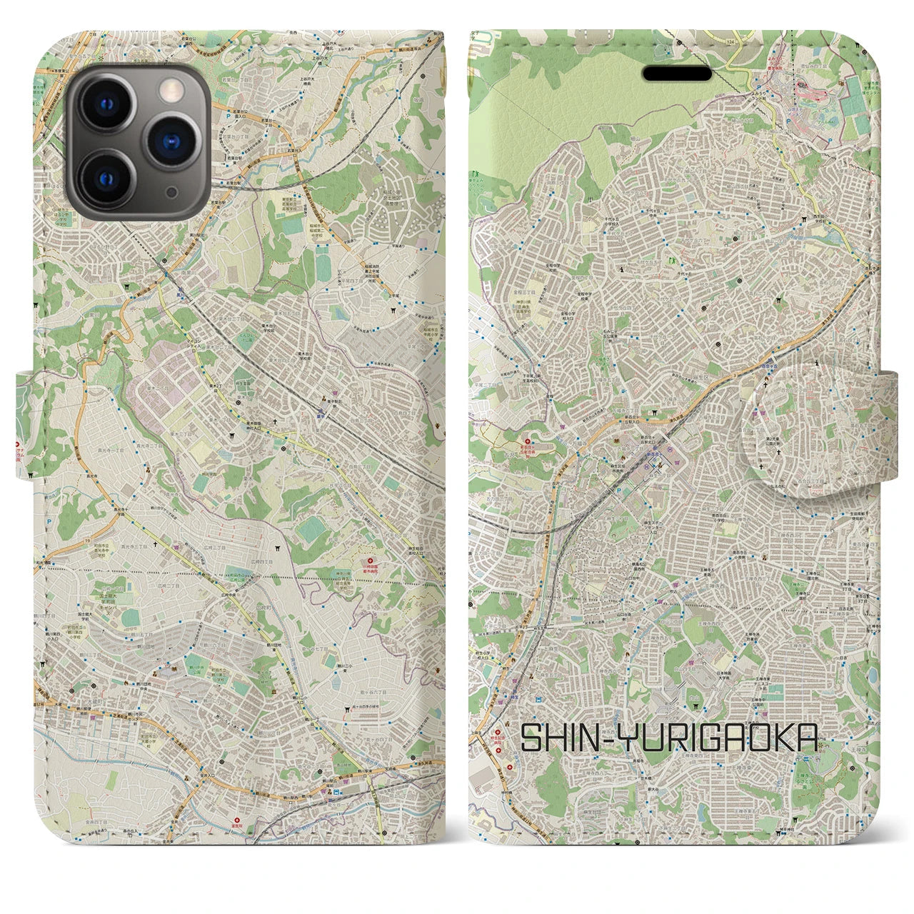 【新百合ヶ丘】地図柄iPhoneケース（手帳両面タイプ・ナチュラル）iPhone 11 Pro Max 用