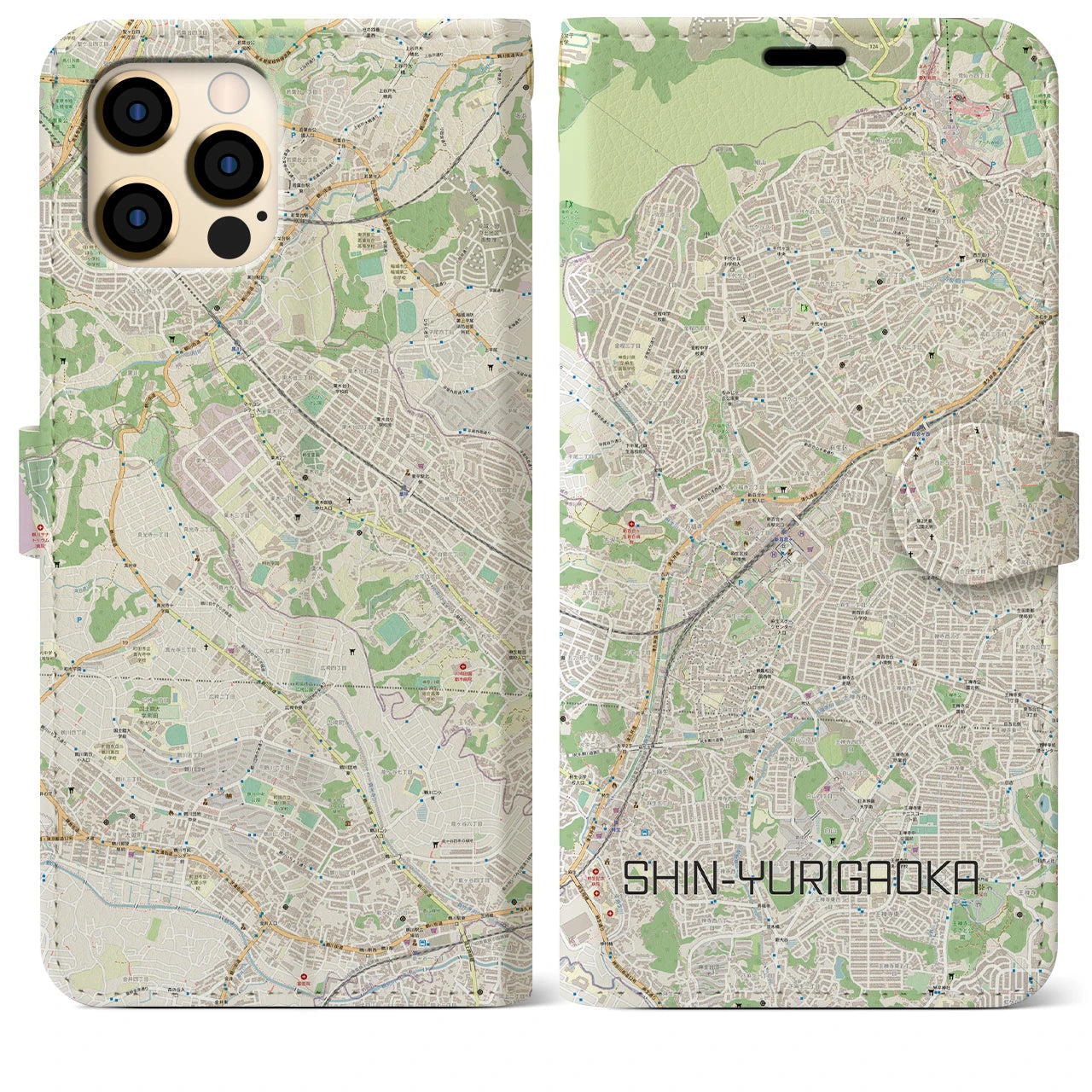 【新百合ヶ丘】地図柄iPhoneケース（手帳両面タイプ・ナチュラル）iPhone 12 Pro Max 用